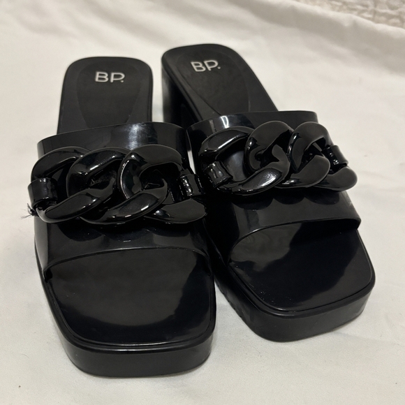 BP. Black chunky slides heels with plastic chain size 8 square toe open toe - Picture 2 of 7